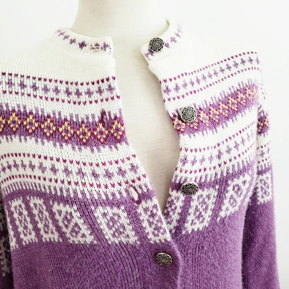 Vintage • Fair Isle Sweater • Icelandic Cardigan • Apres Ski • Medium - Picture 2 of 4